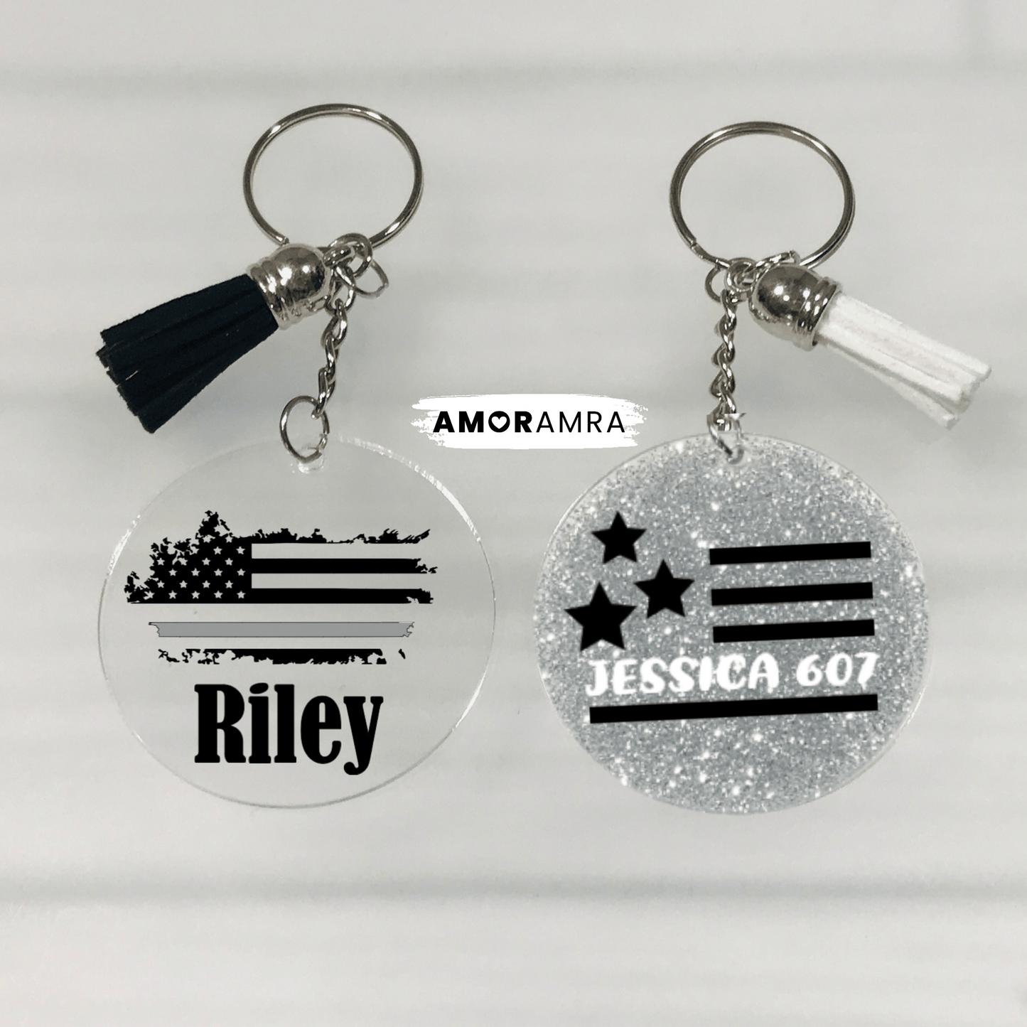 Personalized Thin Silver Line Keychain