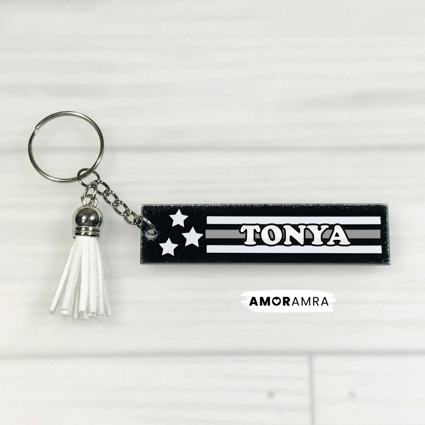 Personalized Thin Silver Line Keychain
