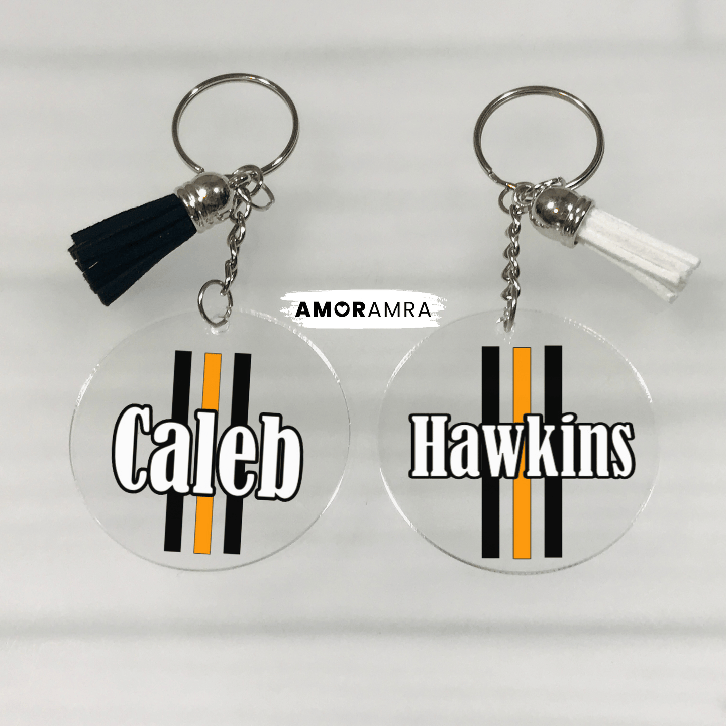 Personalized Thin Orange Line Keychain - Amor Amra