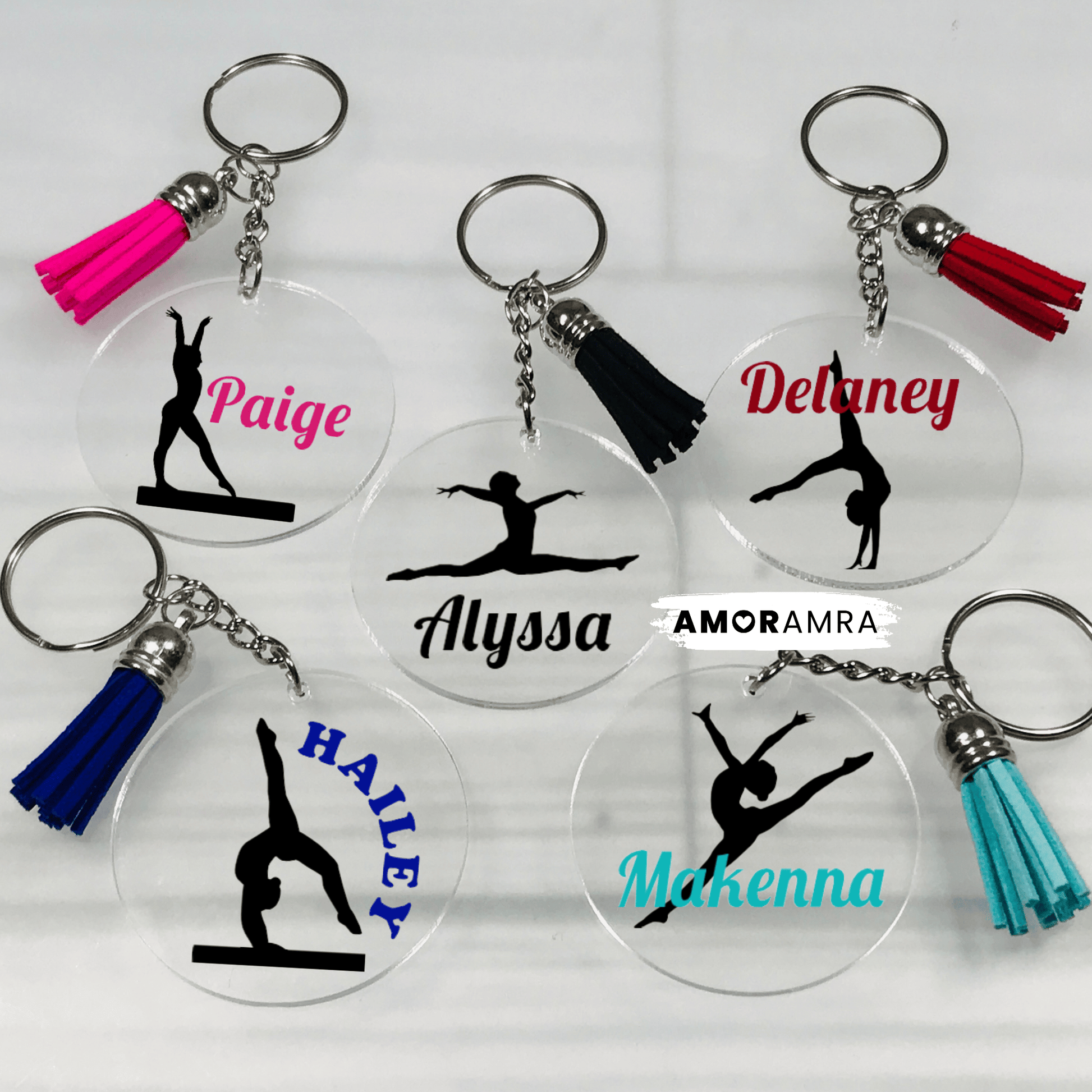 Personalized Gymnast Keychains, Gymnastics Keychain, Gymnast Bag Tag, Custom Gymnastics Gift, Gymnast Team Gift, Rhythmic Gymnast Keychain