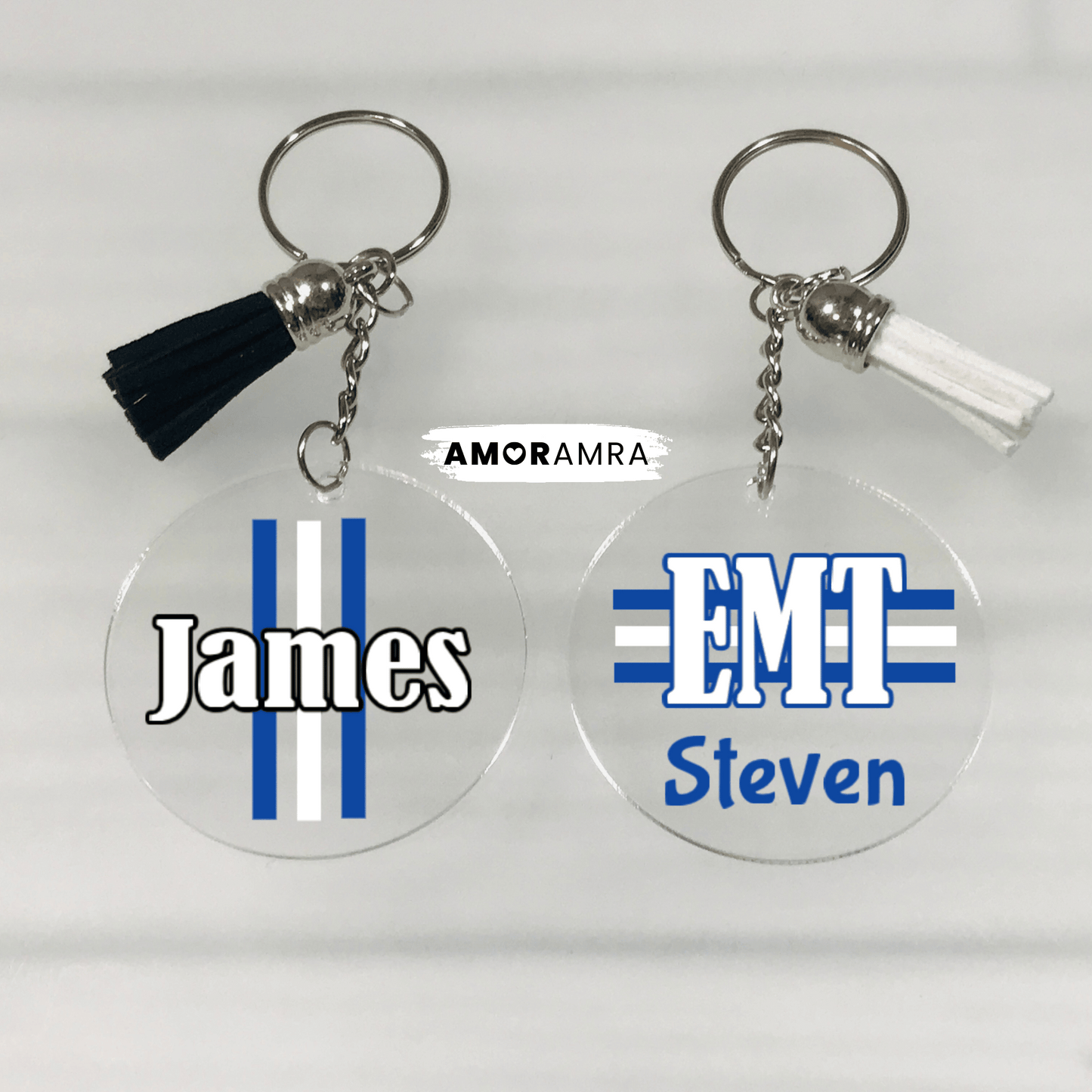 Personalized Thin White Line Keychain