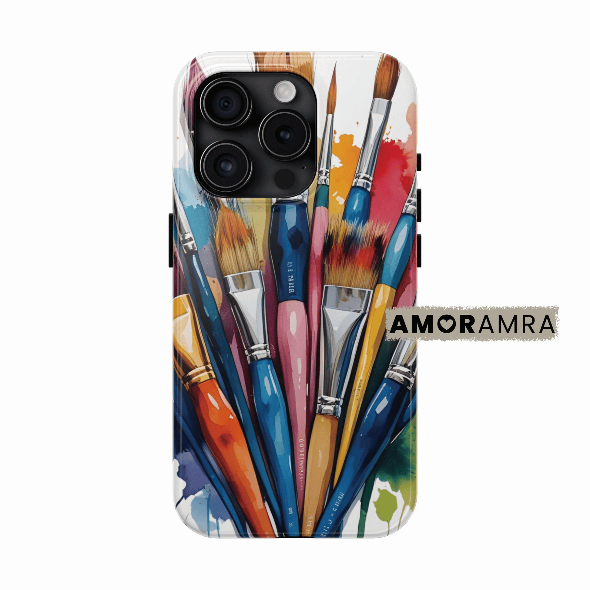 Phone case with colorful paintbrushes and This colorful phone case features an array of paintbrushes bursting with watercolor flair; perfect for painters, illustrators, art teachers, and anyone who colors outside the lines. Inspiring, artistic, and sturdy, it’s the everyday accessory your inner artist has been waiting for.