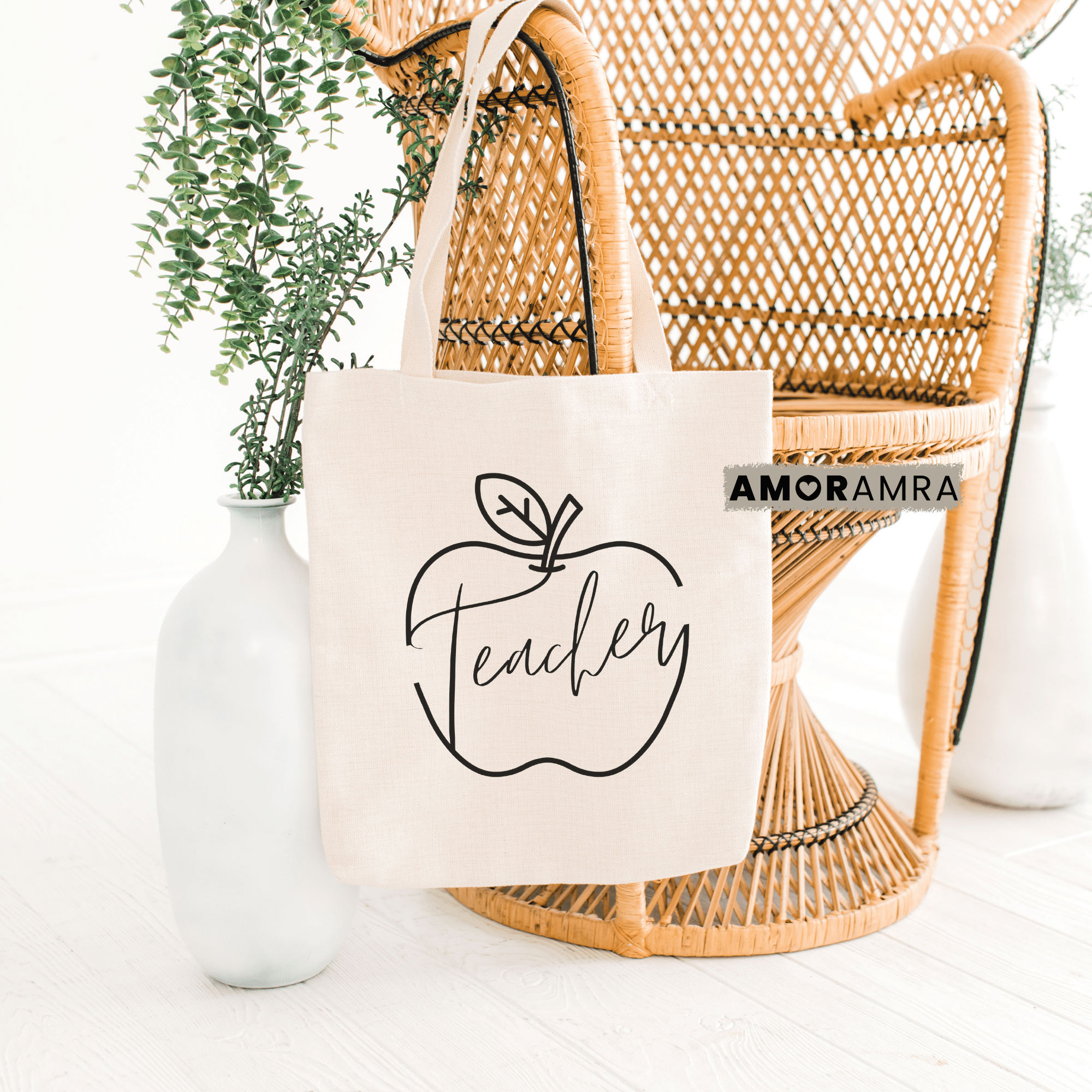 Teacher Tote Bag - Apple Monogram - Amor Amra