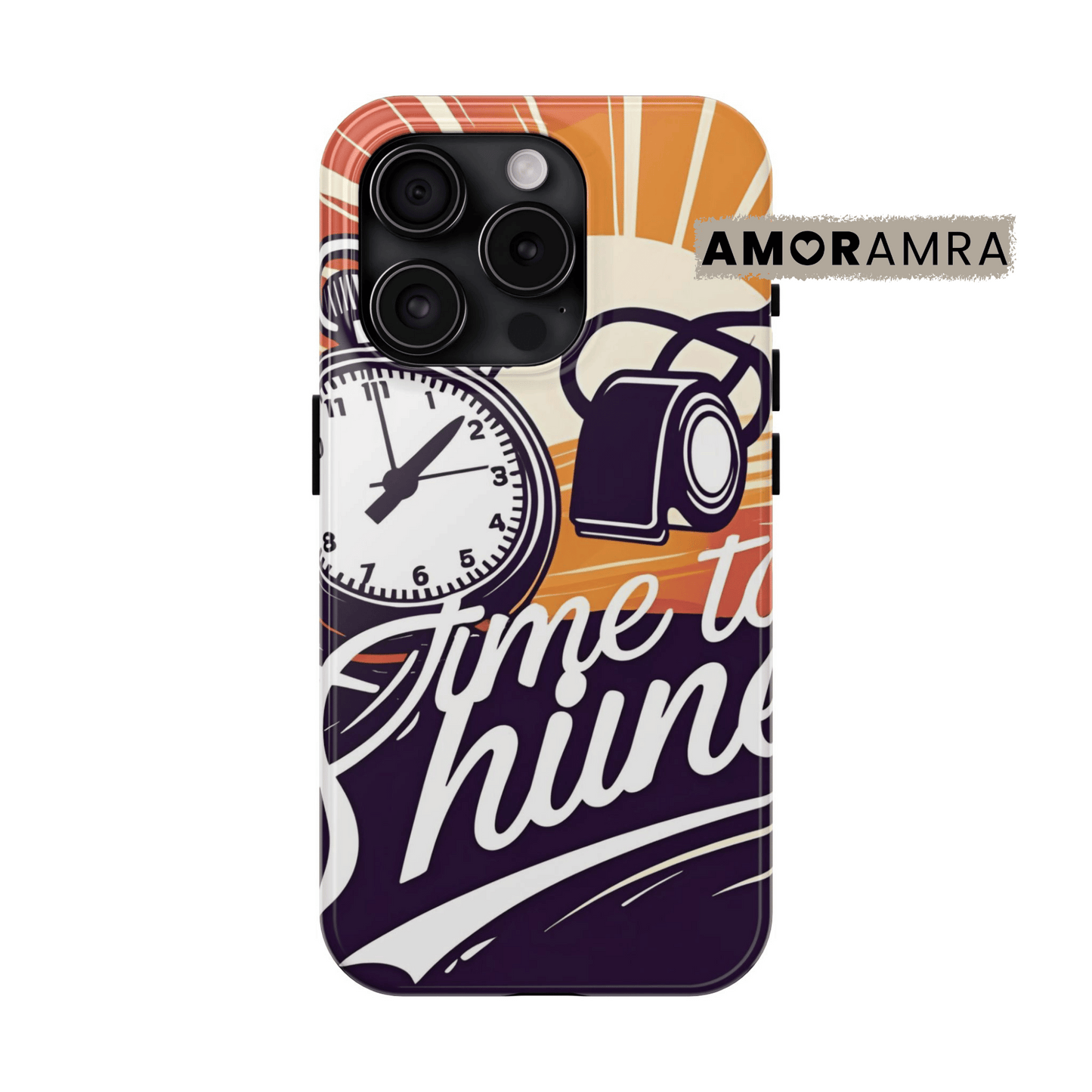 Phone case with clock design and 'Time to Shine' text, For the coach who's always on time (and on their game), this case is your sideline sidekick. Featuring classic stopwatch and whistle illustrations, it's the perfect iPhone case for PE teachers, athletic trainers, or sports referees. Makes a fun and practical gift for anyone who runs the game behind the scenes.