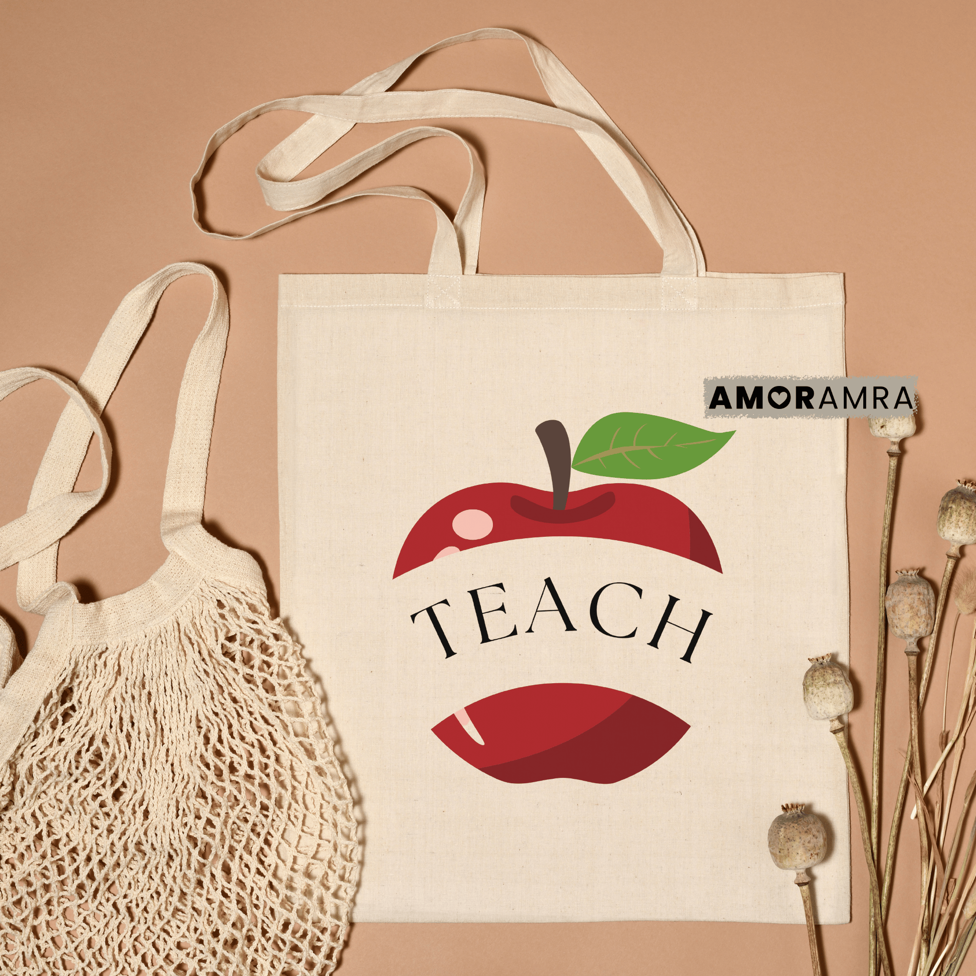 Teacher Tote Bag - Apple TEACH - Amor Amra