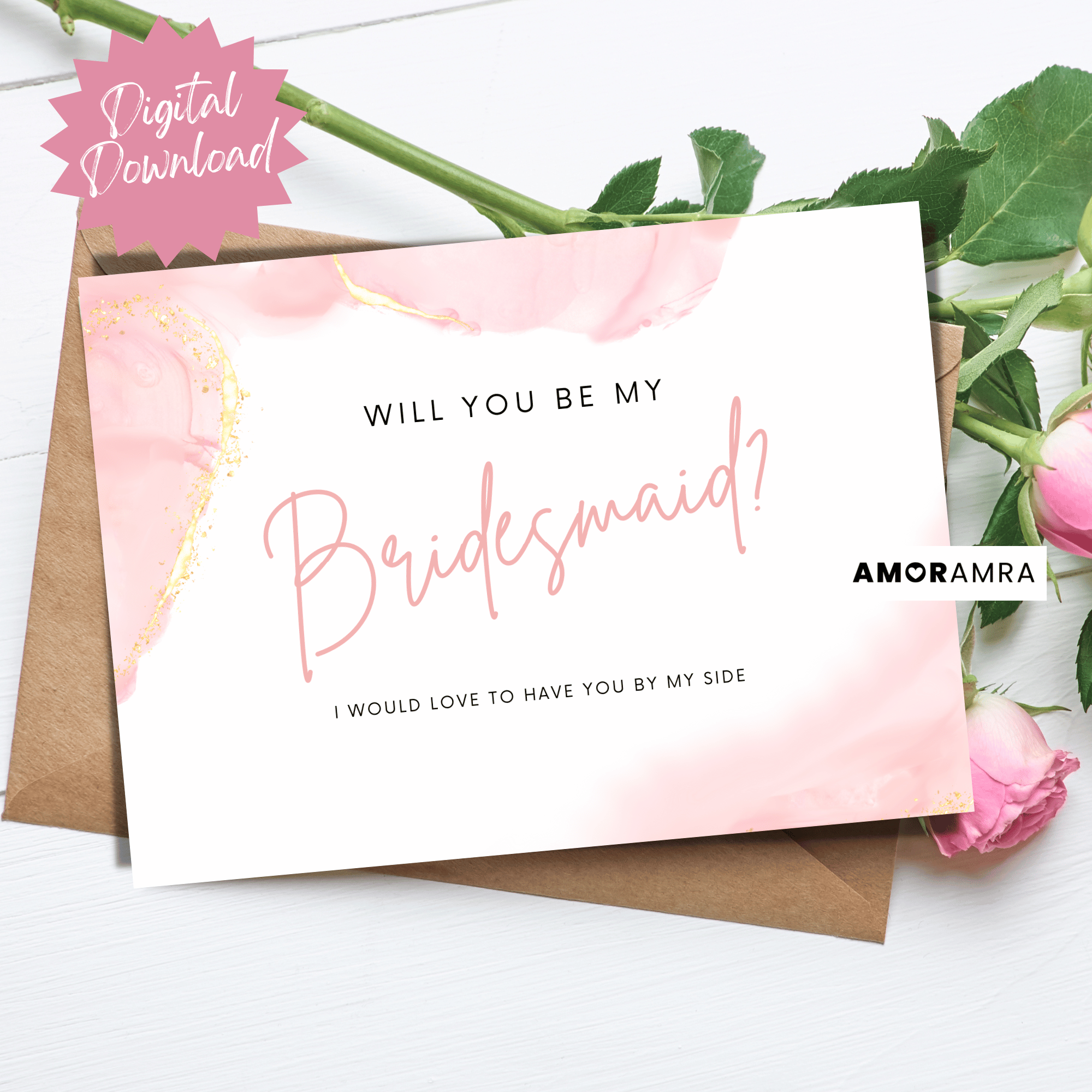 Printable Bridesmaid Proposal | Elegant Pink - Amor Amra