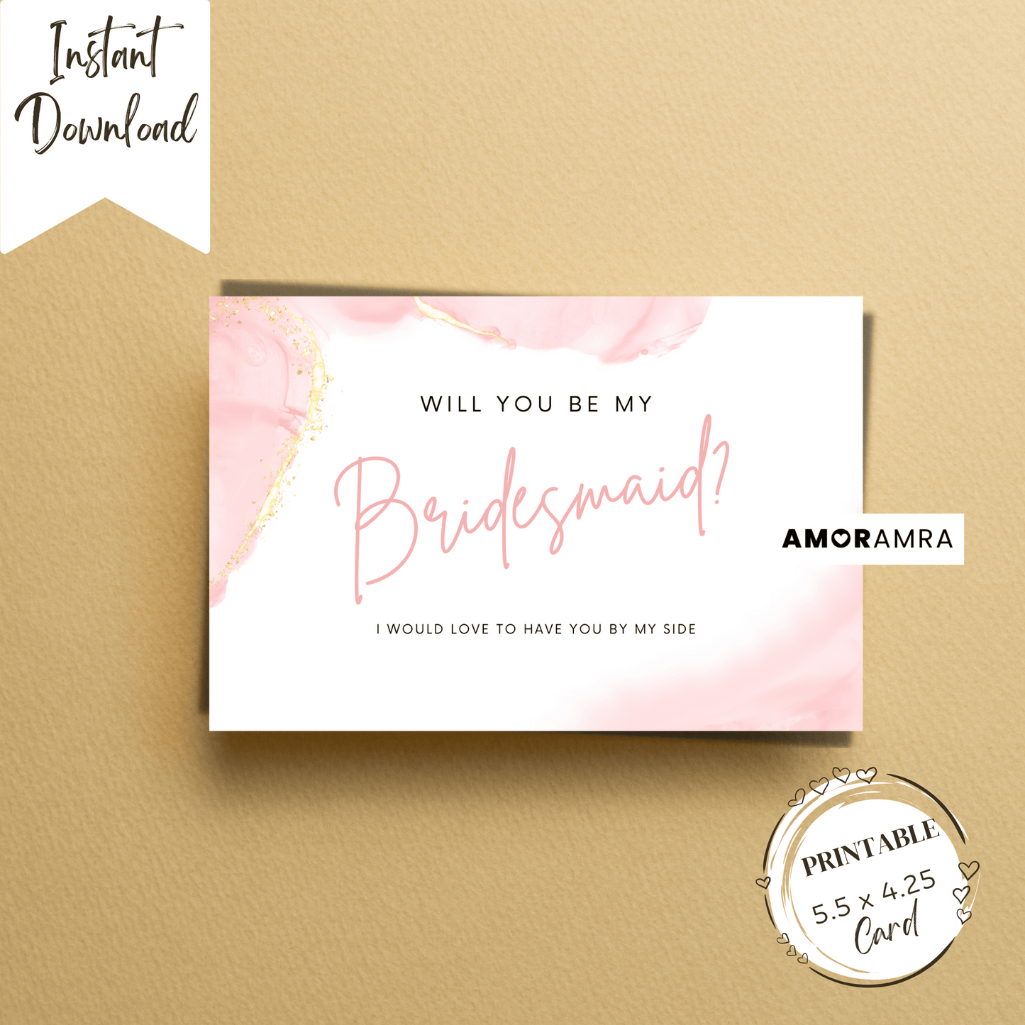 Printable Bridesmaid Proposal | Elegant Pink - Amor Amra