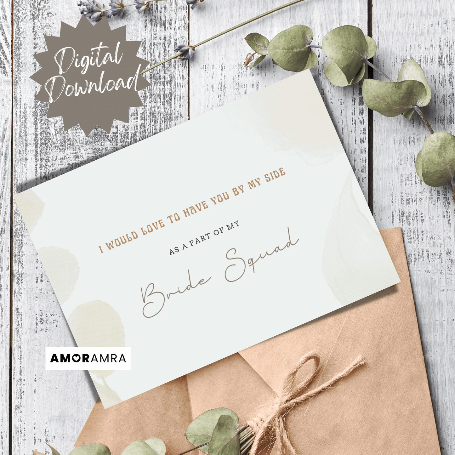 Printable Bridesmaid Proposal | Bride Squad Card - Amor Amra