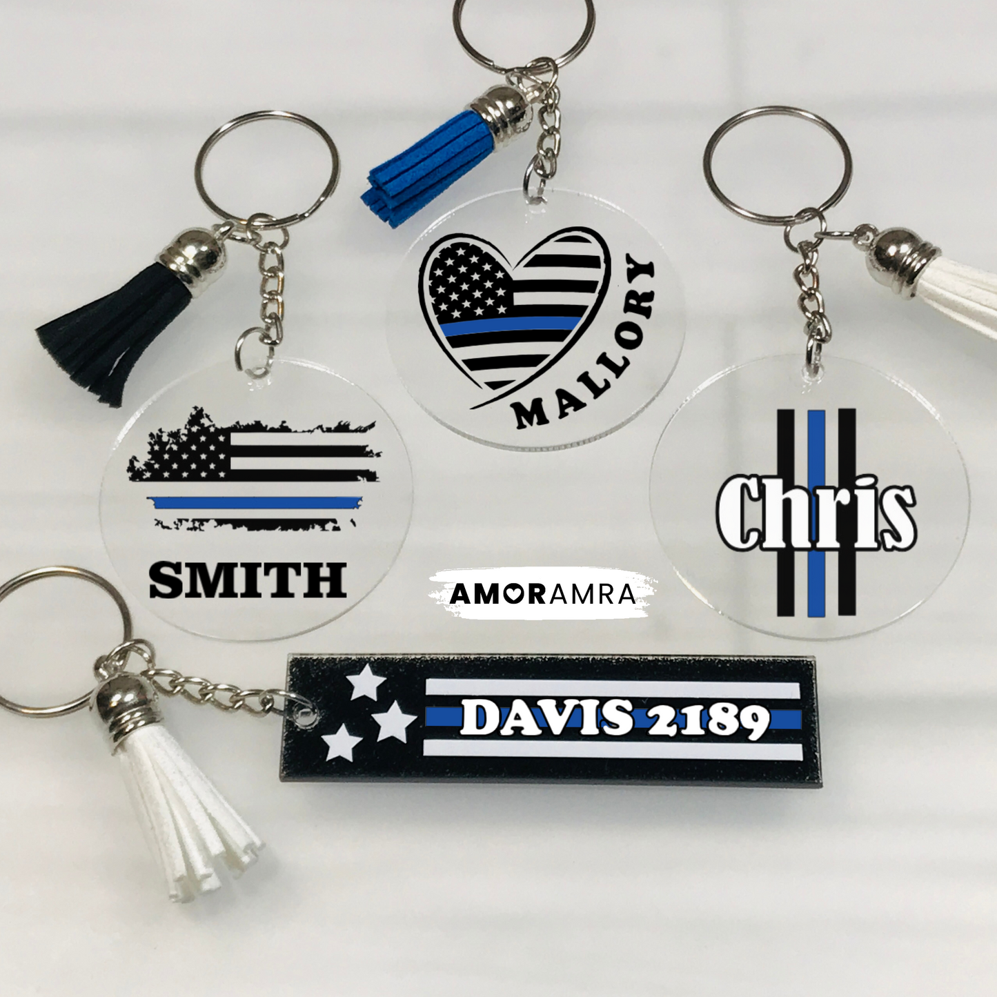 Personalized Thin Blue Line Keychain, Law Enforcement Keychain, Thin Blue Line Gift, Police Week Gift, Police Badge Number, Police Officer
