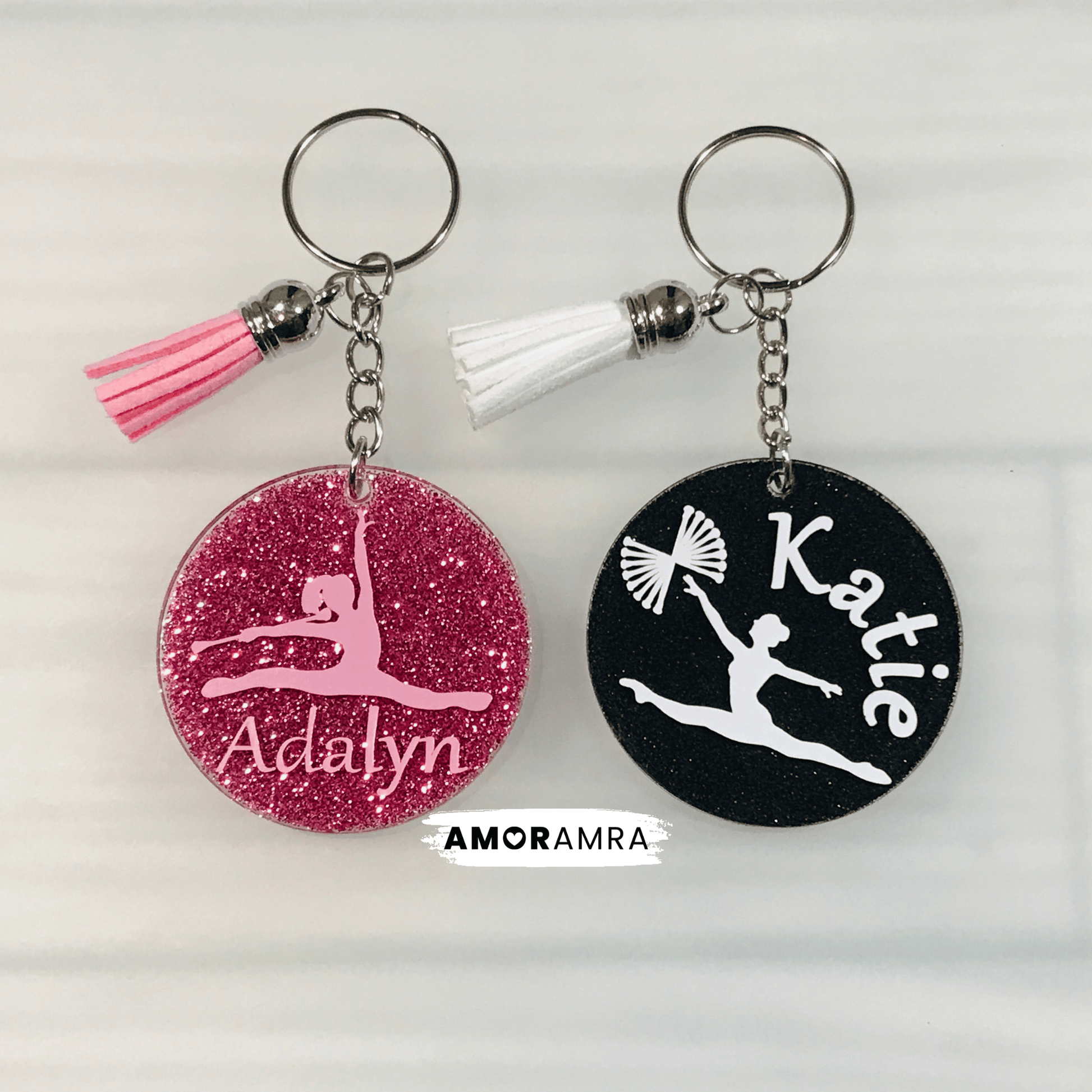 Personalized Glitter Baton Twirler Keychain | Twirling Gift - Amor Amra