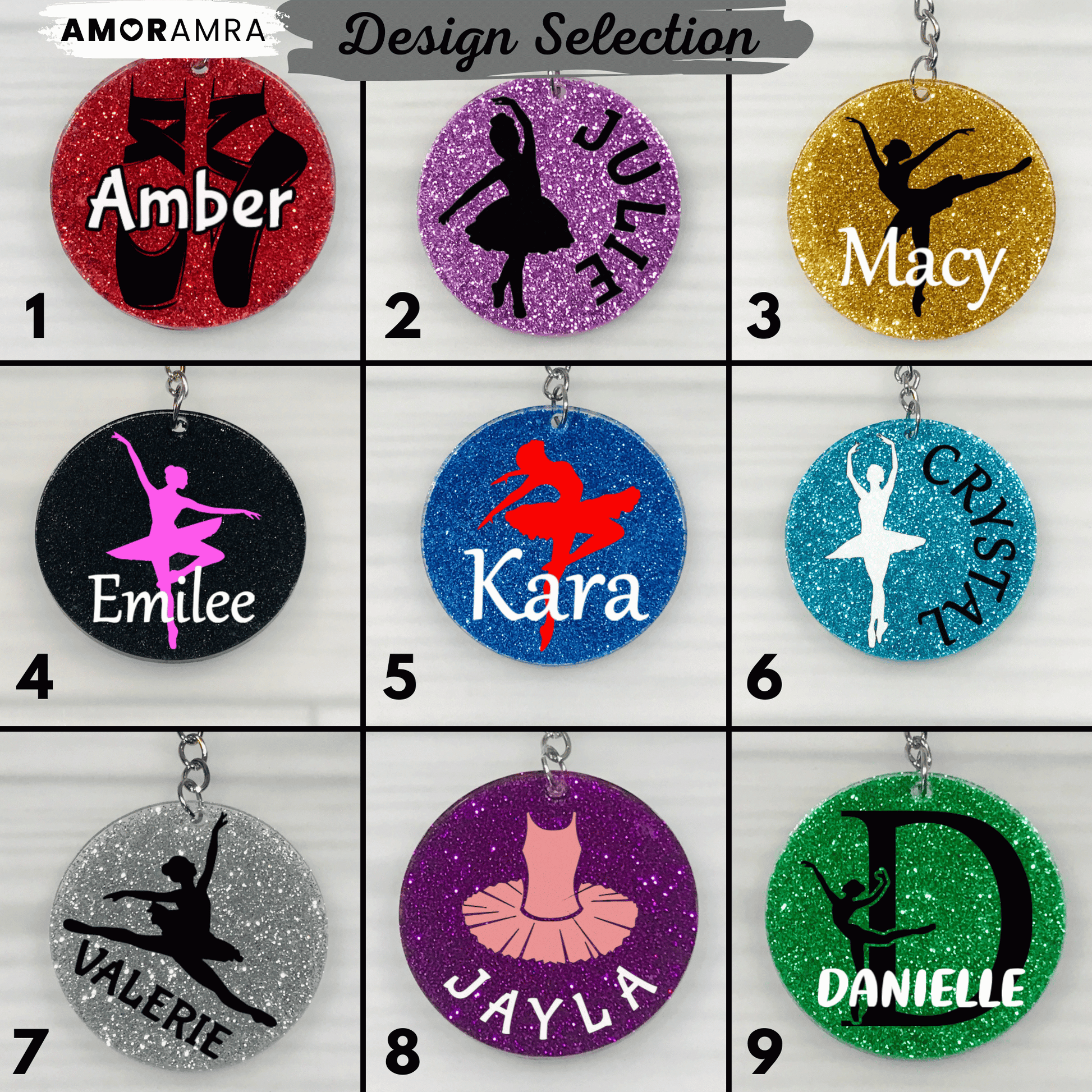 Personalized Glitter Ballet Keychain - Amor Amra