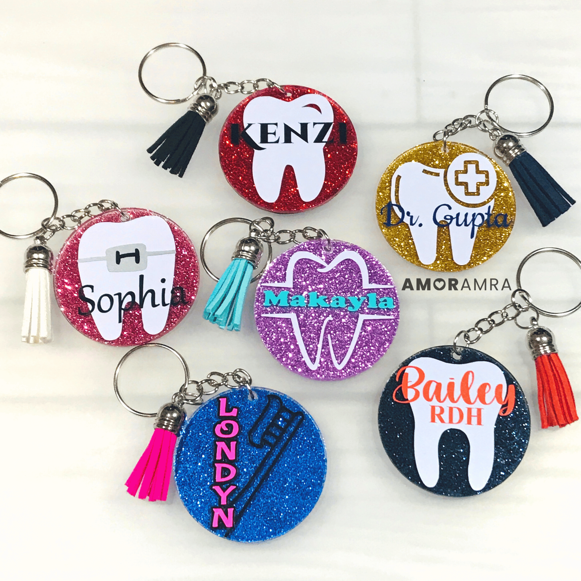 Glitter Dentist Keychain | Orthodontist Gift - Amor Amra