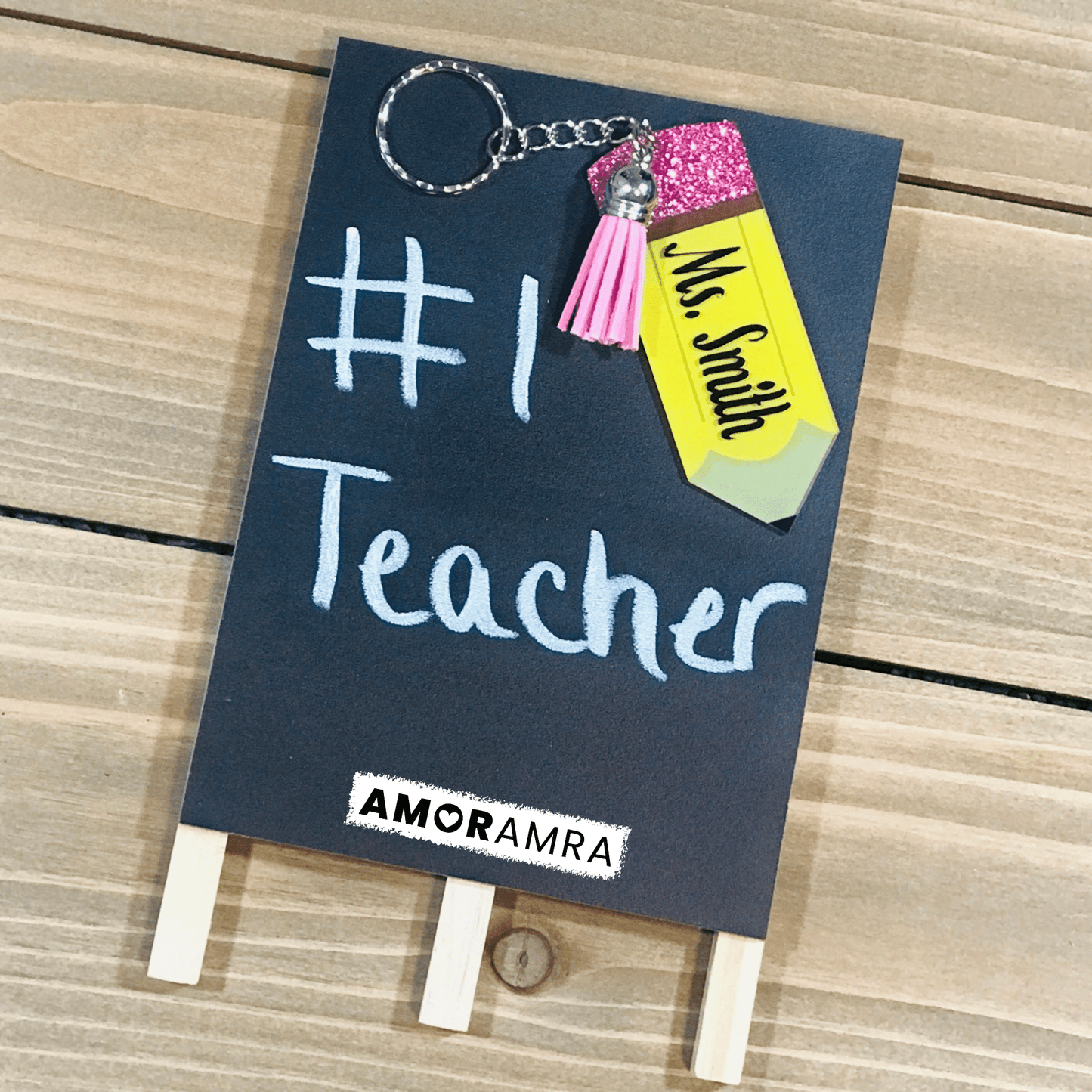 Personalized Teacher Name Pencil Keychain - Amor Amra