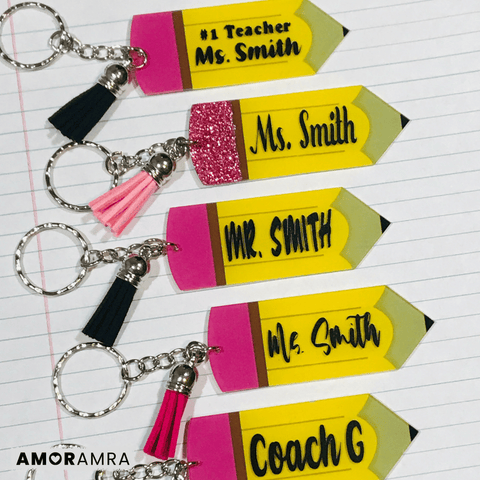 Personalized Teacher Name Pencil Keychain - Amor Amra