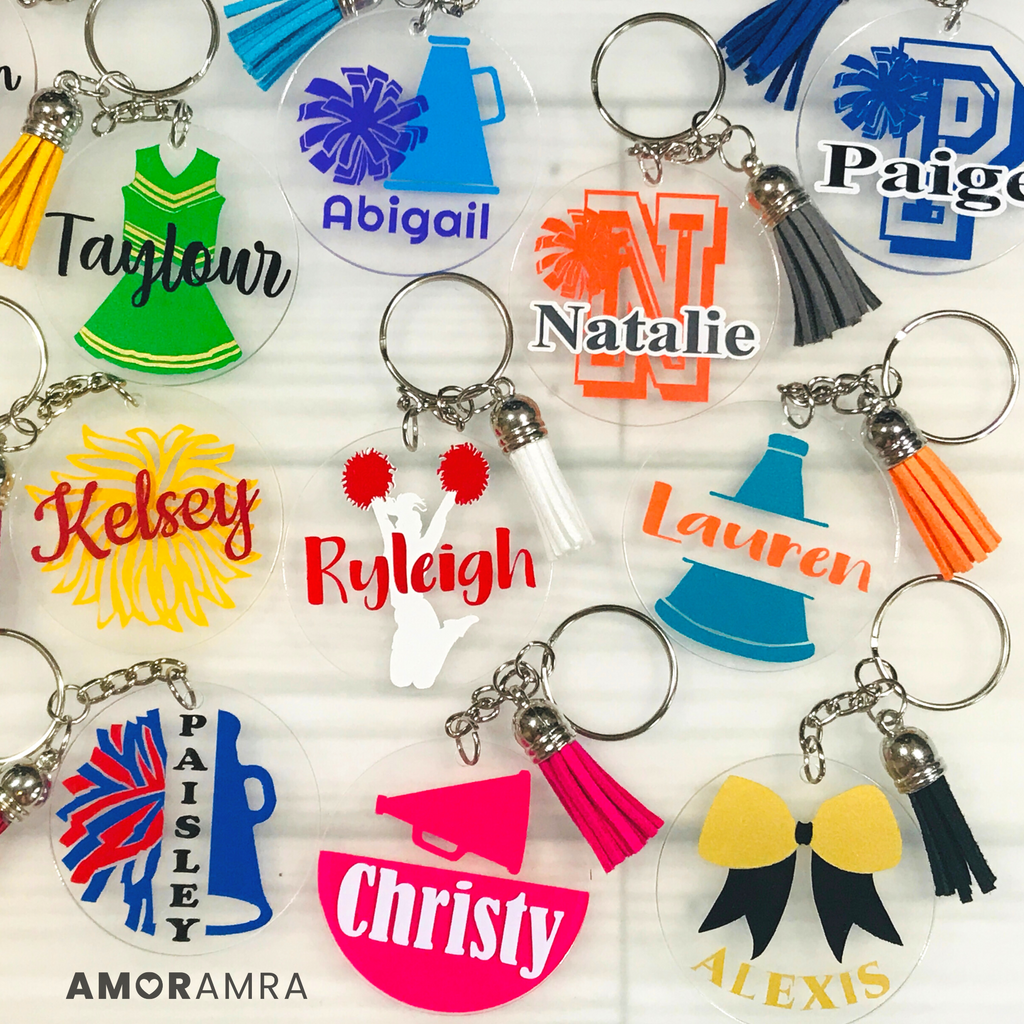 Personalized Calligraphy Keychain With Heart and Tassel. 