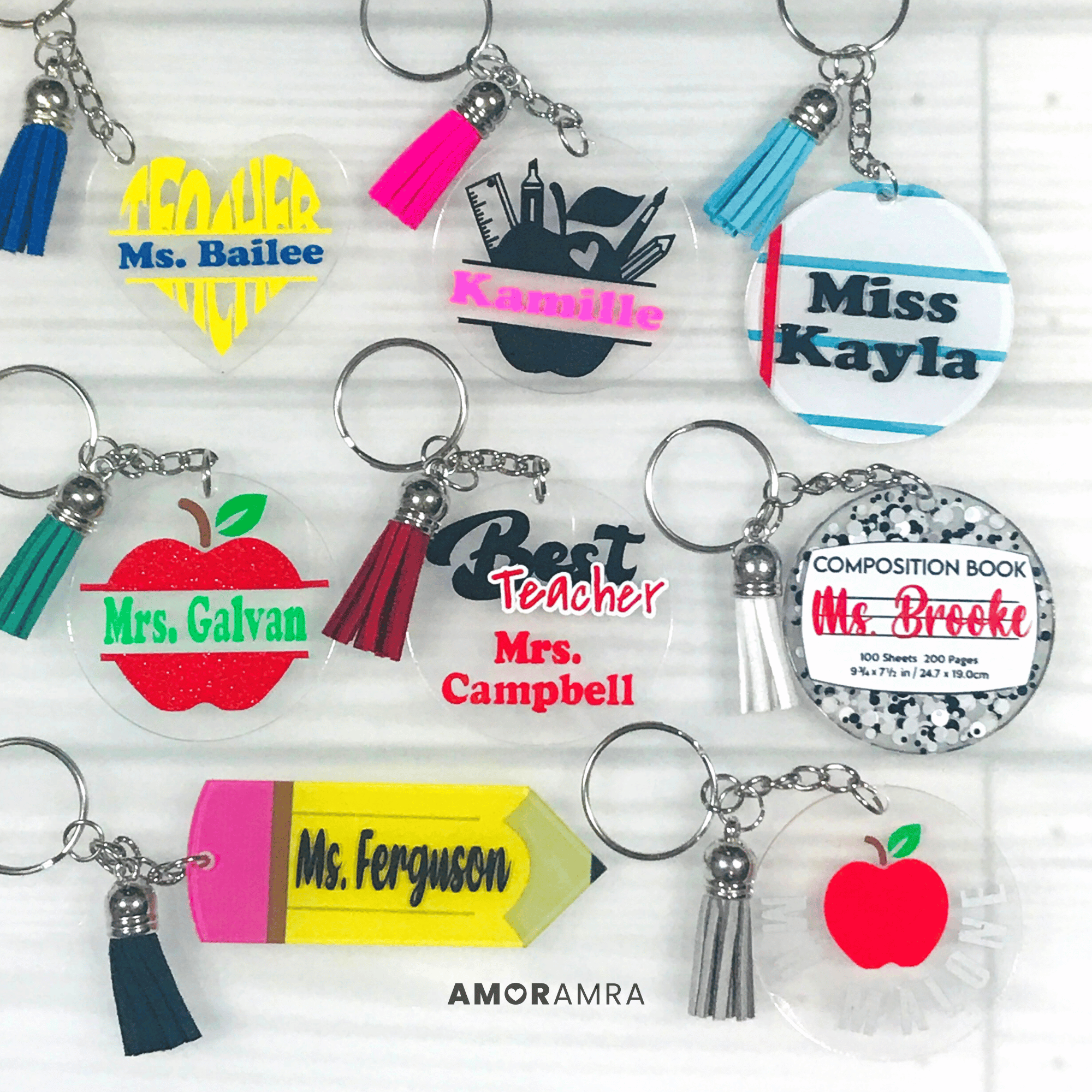 Personalized Teacher Acrylic Keychain | Teacher Appreciation Gift - Amor Amra