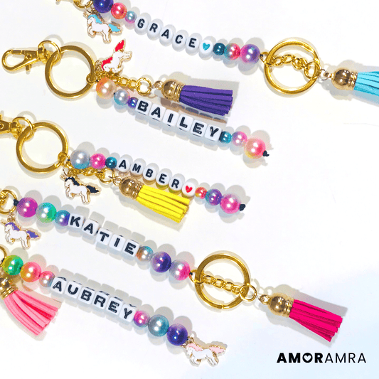 Personalized Beaded Name Unicorn Keychain - Amor Amra
