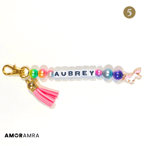 Personalized Beaded Name Unicorn Keychain - Amor Amra