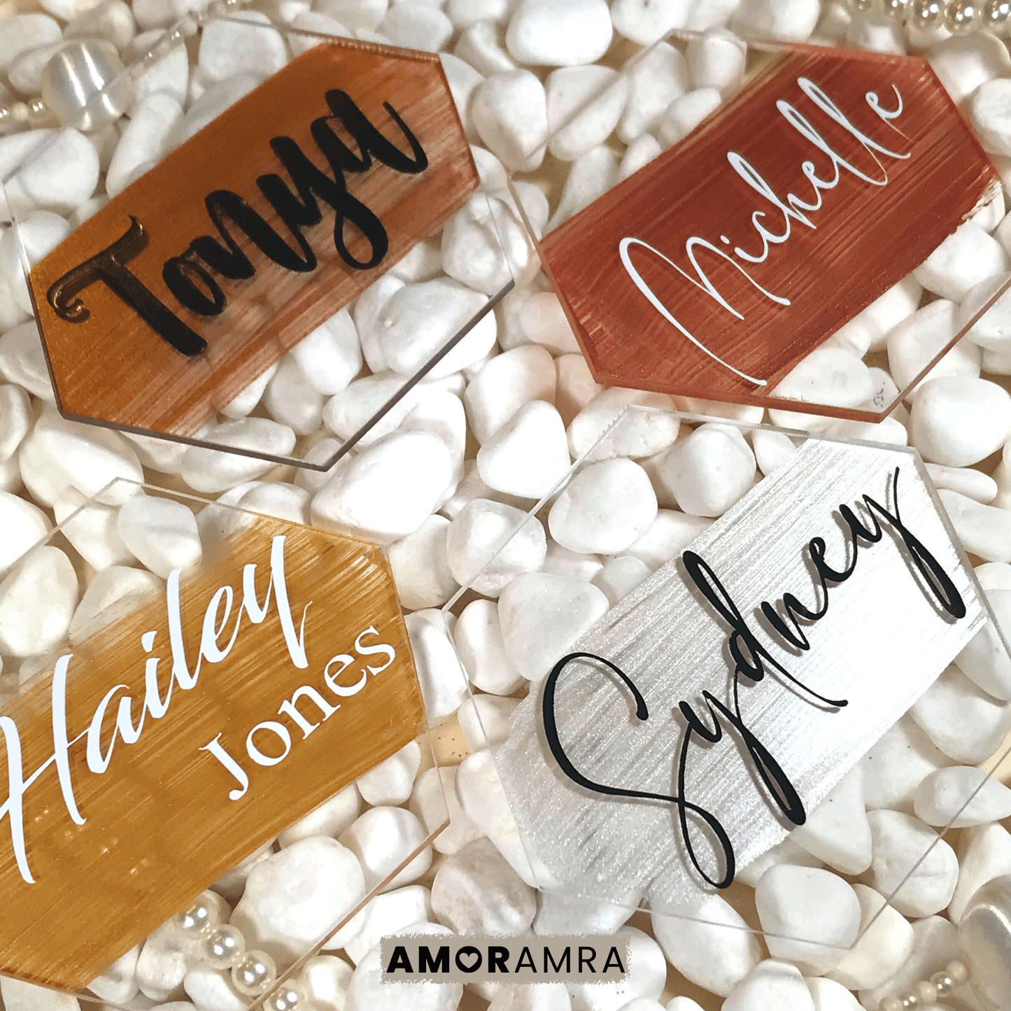 Personalized Acrylic Place Cards - Hexagon - Amor Amra