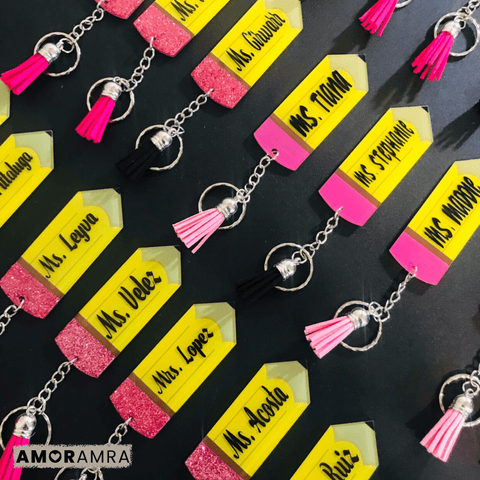 Personalized Teacher Name Pencil Keychain - Amor Amra