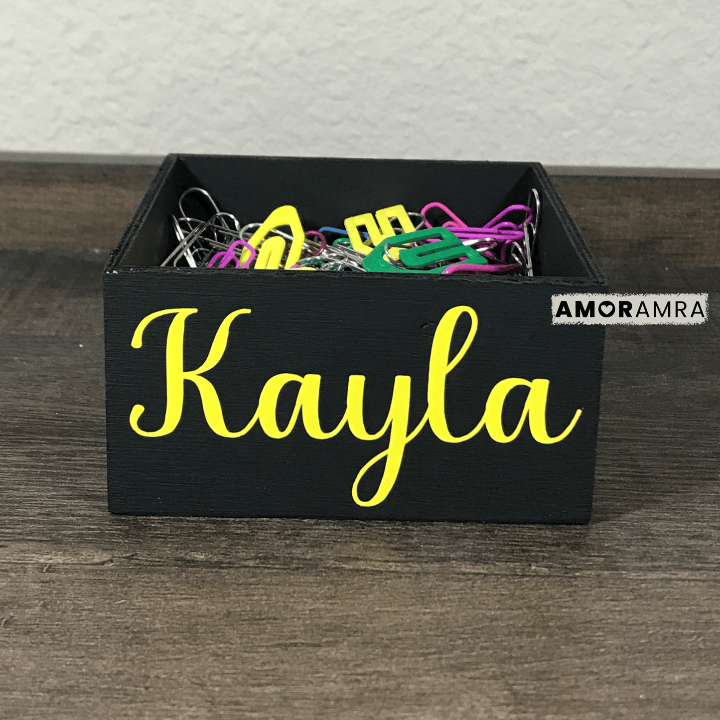 Personalized Black Paperclip Holder | Sticky Note Holder - Amor Amra