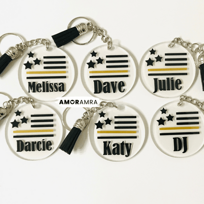 Personalized Thin Gold Line Keychain | 911 Dispatcher Gift - Amor Amra