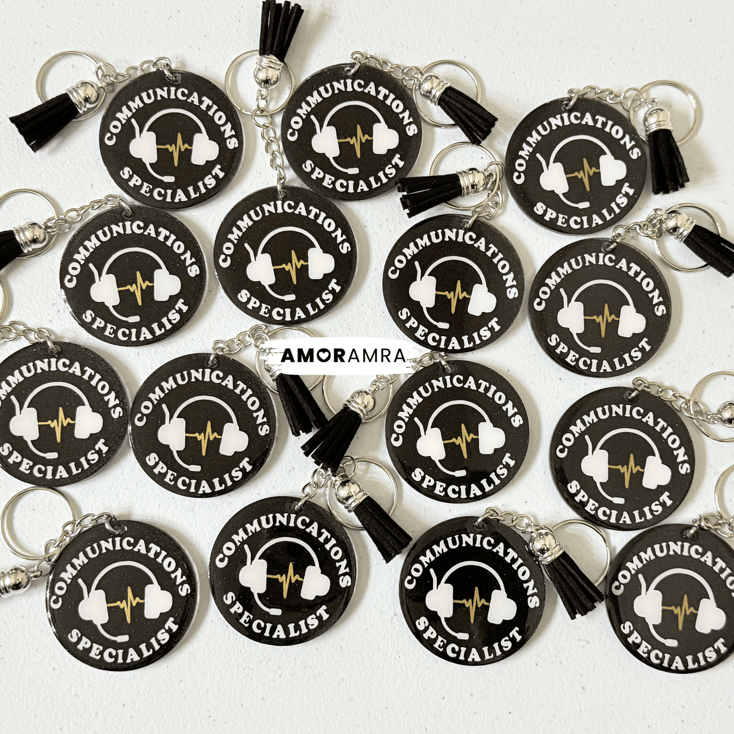 Personalized Thin Gold Line Keychain | 911 Dispatcher Gift - Amor Amra