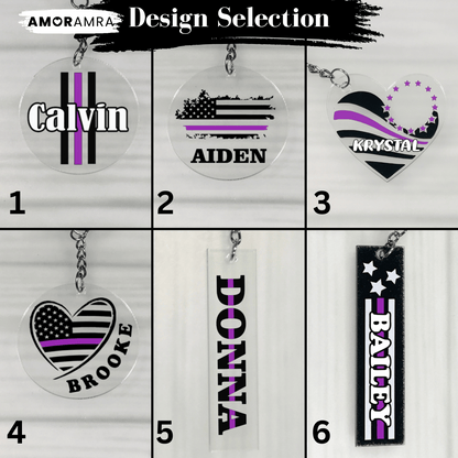 Personalized Thin Purple Line Keychain