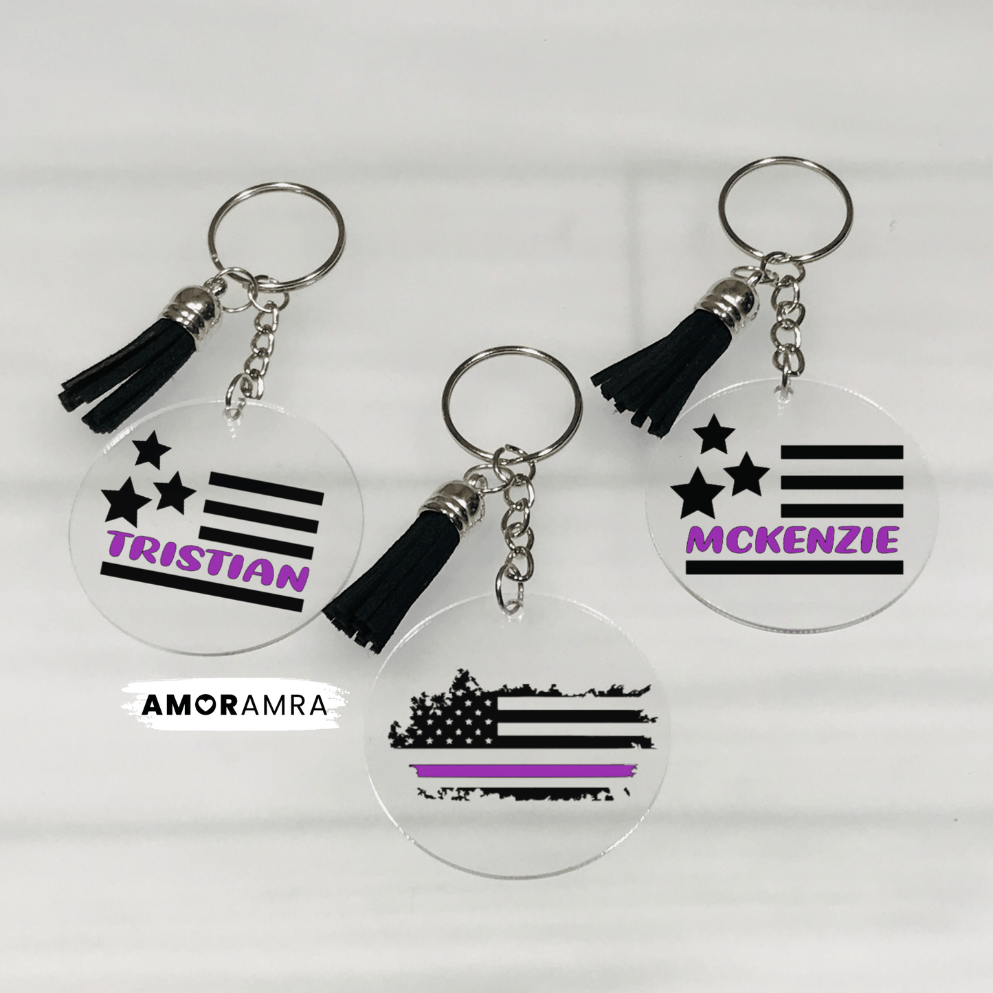 Personalized Thin Purple Line Keychain