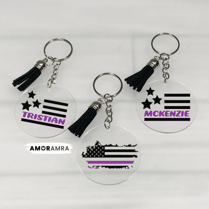 Personalized Thin Purple Line Keychain
