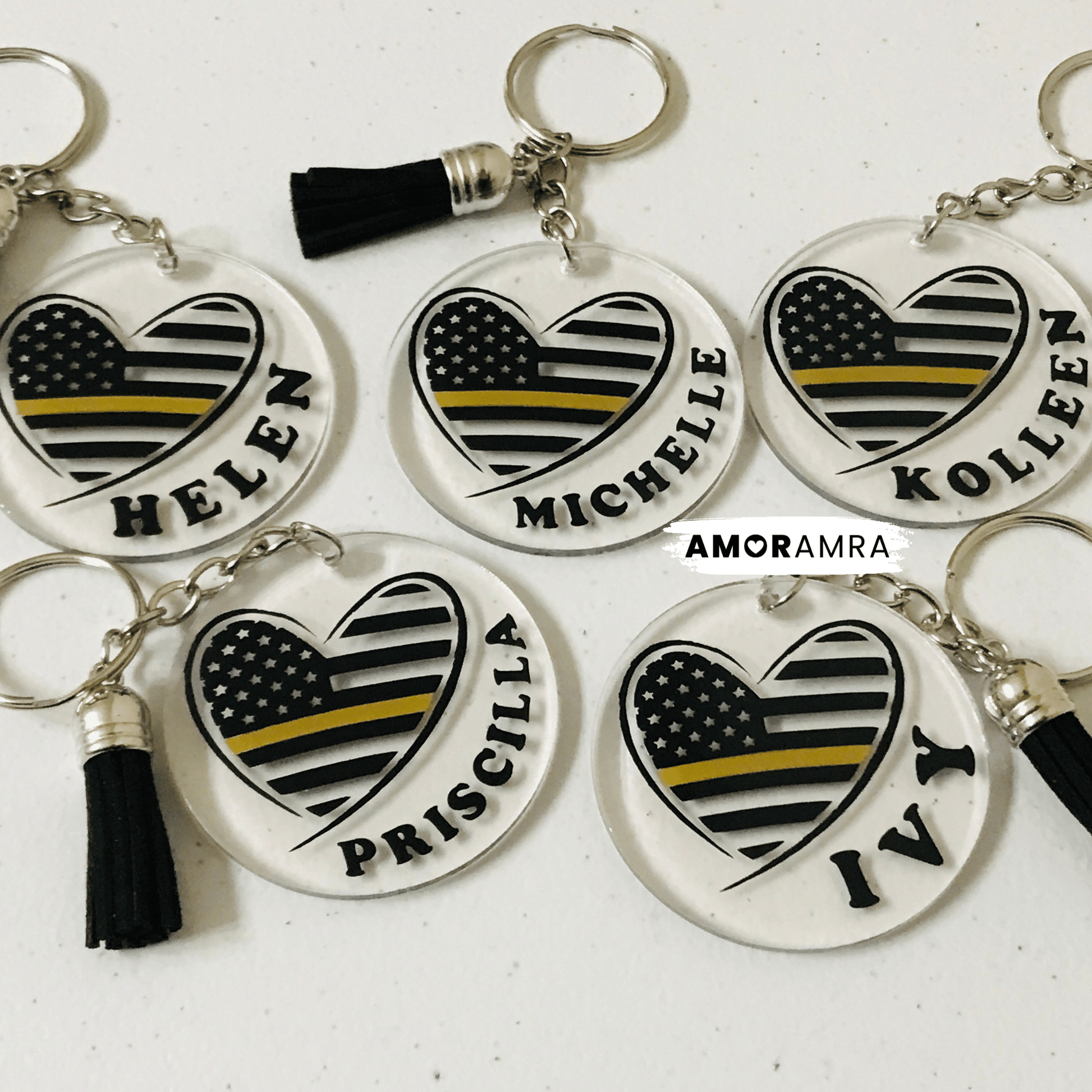Personalized Thin Gold Line Keychain | 911 Dispatcher Gift - Amor Amra