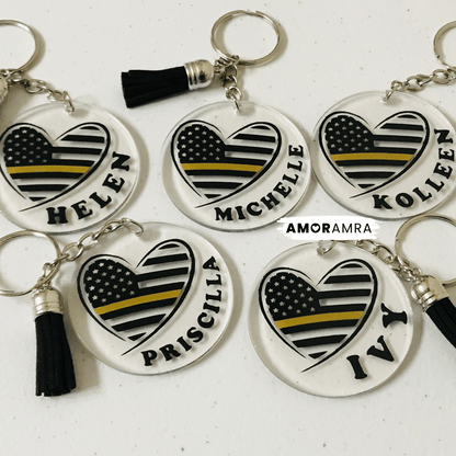 Personalized Thin Gold Line Keychain | 911 Dispatcher Gift - Amor Amra