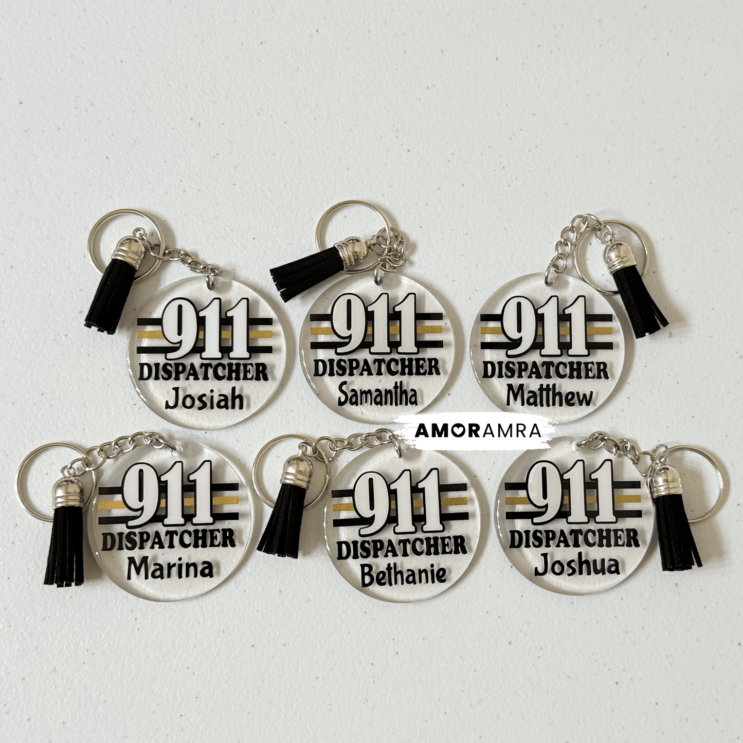 Personalized Thin Gold Line Keychain | 911 Dispatcher Gift - Amor Amra