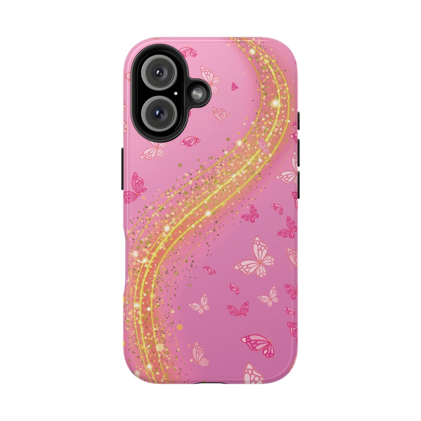 Pink Butterfly Gold Glitter Swirl iPhone Case