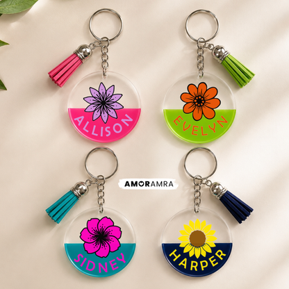 Personalized Flower Name Keychain