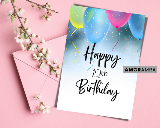 Birthday Card | Happy 12th Birthday - Amor Amra