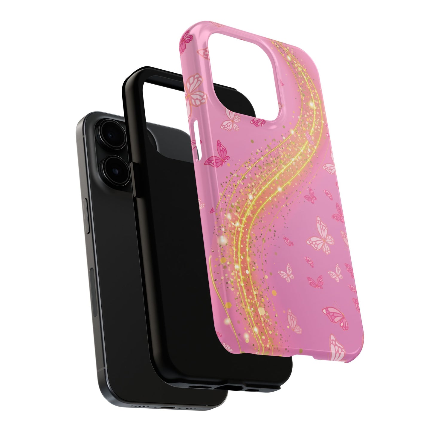 Pink Butterfly Gold Glitter Swirl iPhone Case