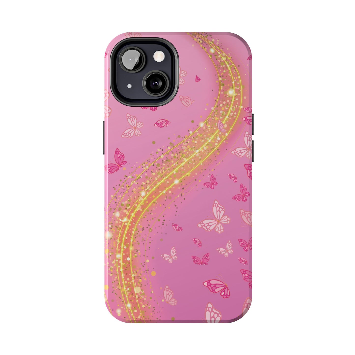 Pink Butterfly Gold Glitter Swirl iPhone Case