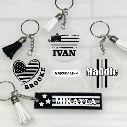 Personalized Thin Silver Line Keychain, Personalized Correctional Officer Keychain, Thin Silver Line Gift, Correctional Officer Gifts, TDCJ, corrections officer keychain gift, parole officer gift keychain, bailiffs officer keychain gift, jailers keychain, justice system officer keychain, i got your six gift keychain, prison guard gift keychain, thin silver line flag gift keychain