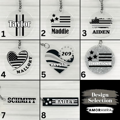 Personalized Thin Silver Line Keychain