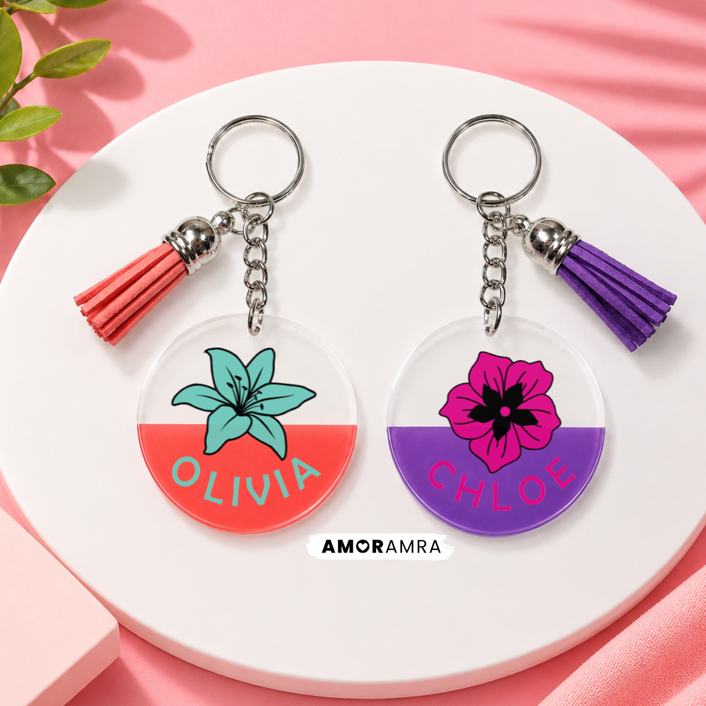 Personalized Flower Name Keychain