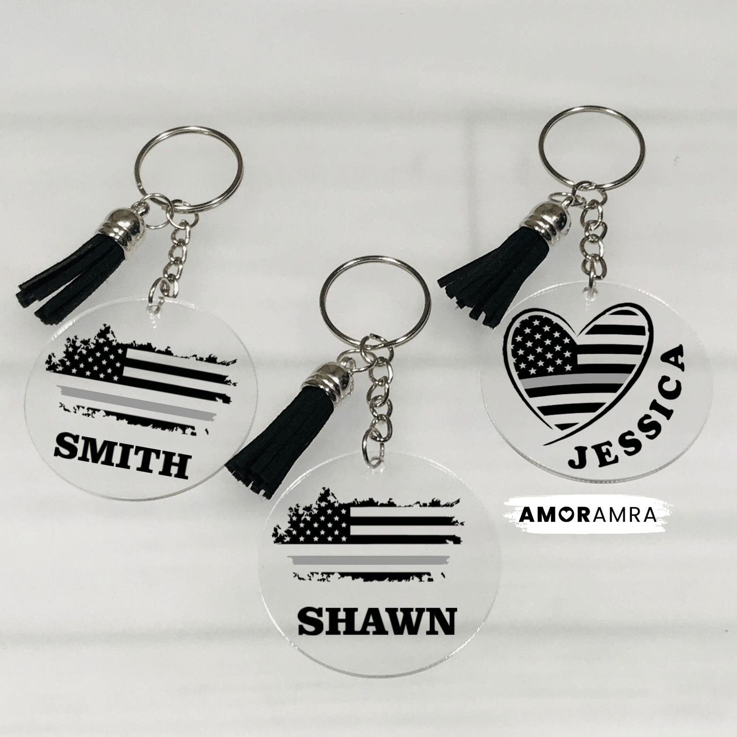 Personalized Thin Silver Line Keychain
