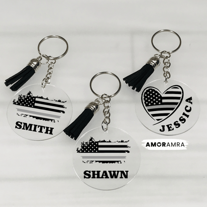 Personalized Thin Silver Line Keychain
