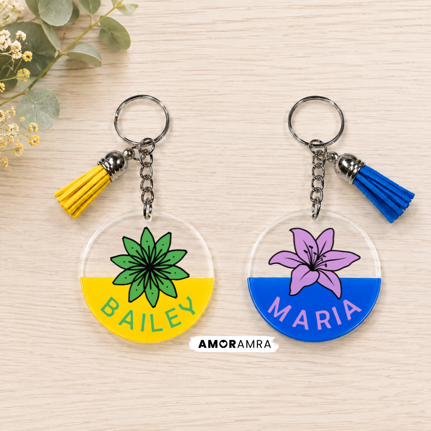 Personalized Flower Name Keychain