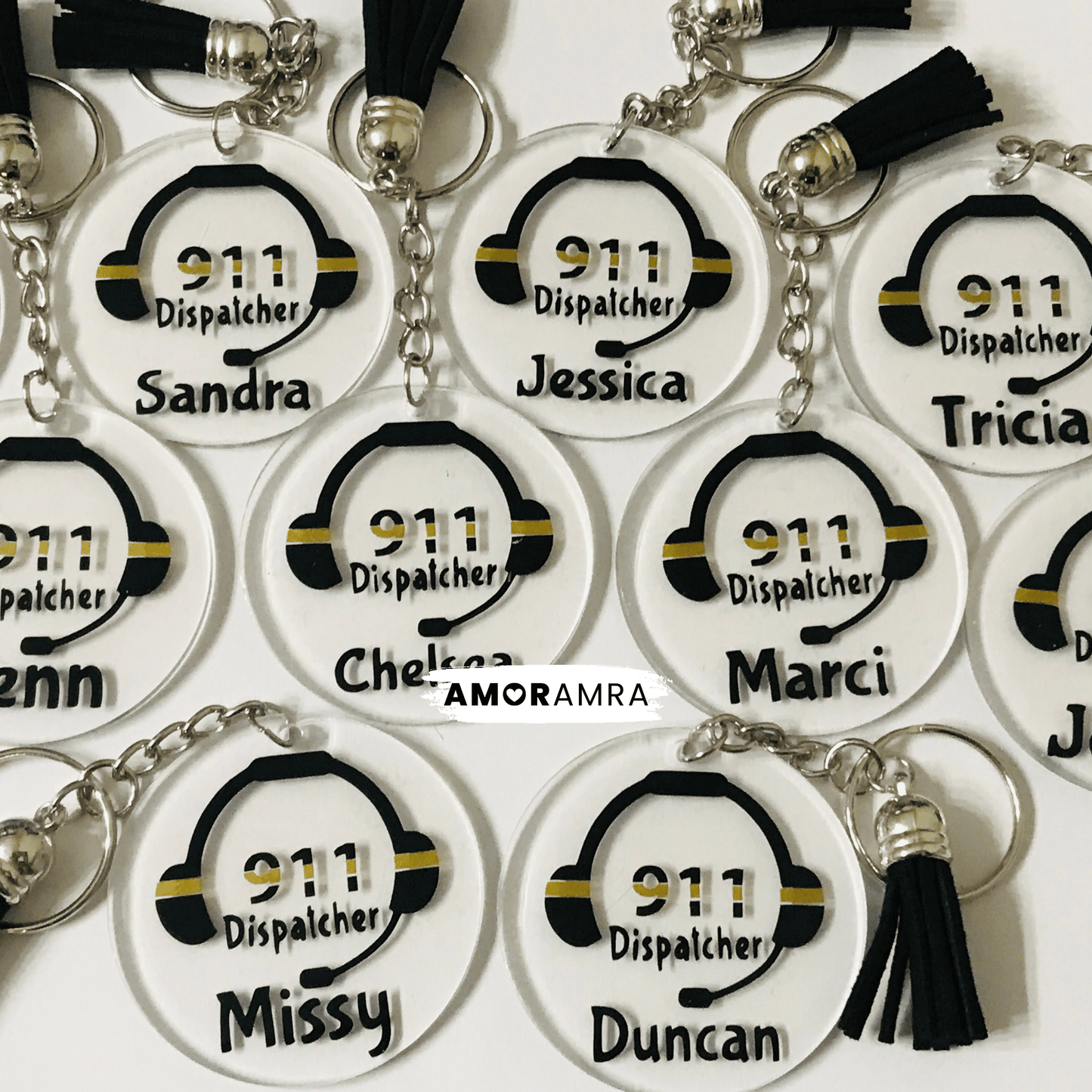Personalized Thin Gold Line Keychain | 911 Dispatcher Gift - Amor Amra