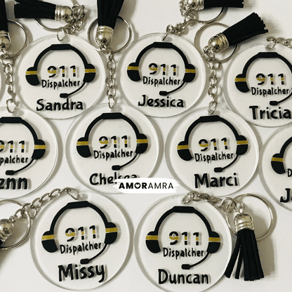 Personalized Thin Gold Line Keychain | 911 Dispatcher Gift - Amor Amra