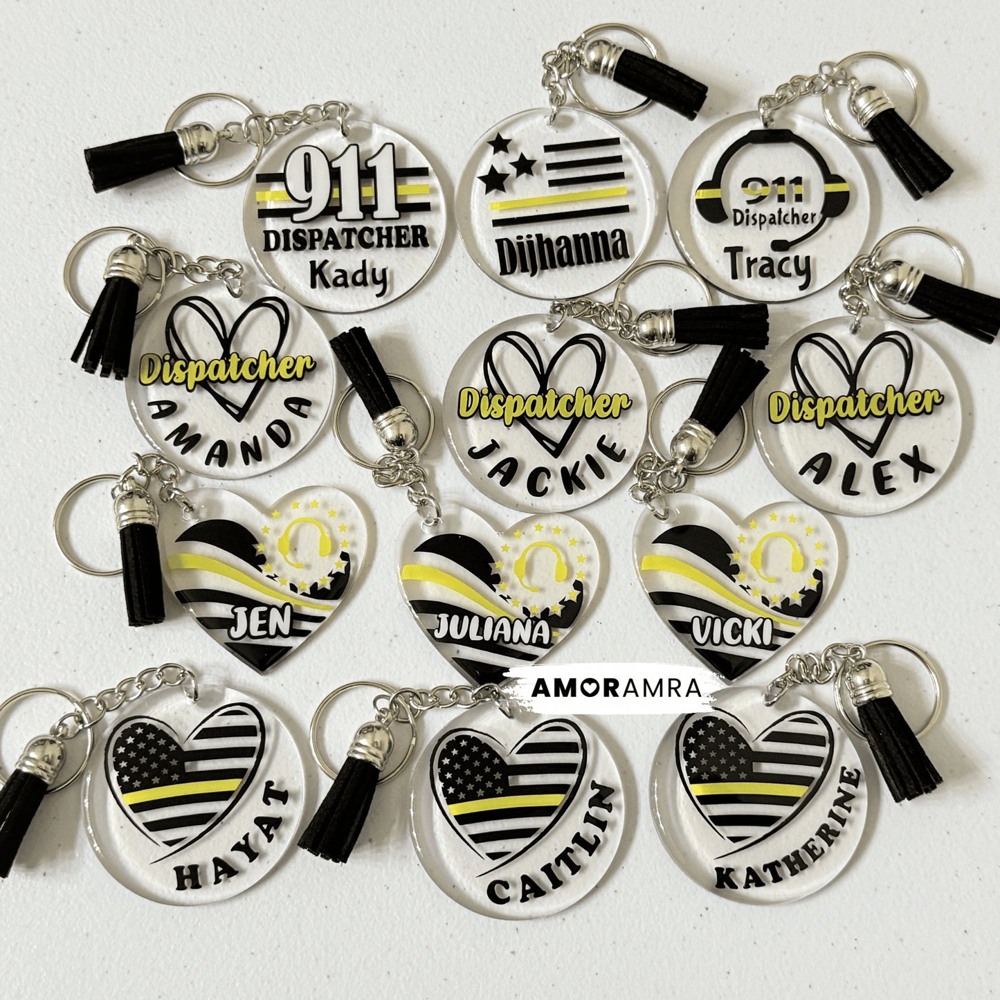 Personalized Thin Gold Line Keychain | 911 Dispatcher Gift - Amor Amra