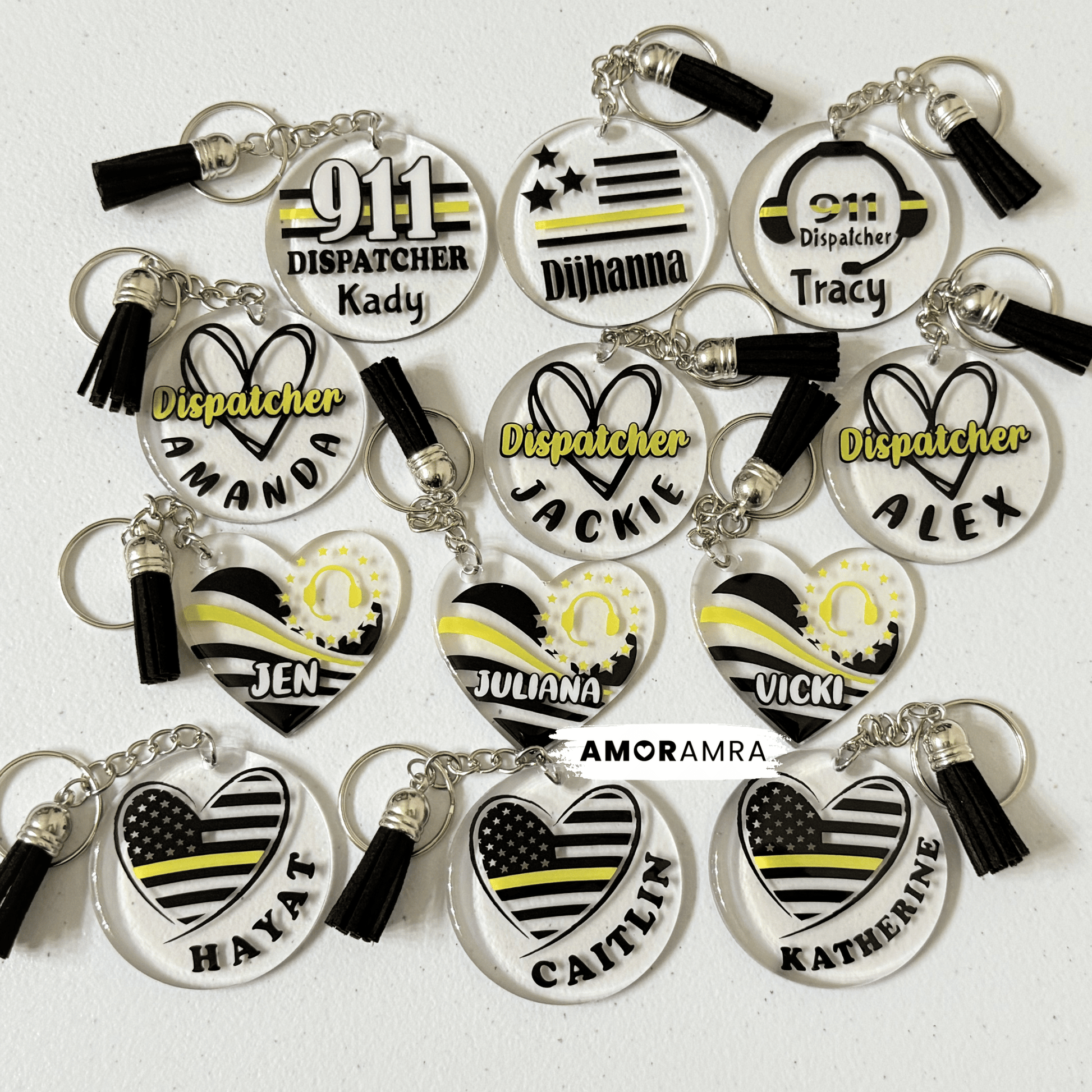 Personalized Thin Gold Line Keychain | 911 Dispatcher Gift - Amor Amra