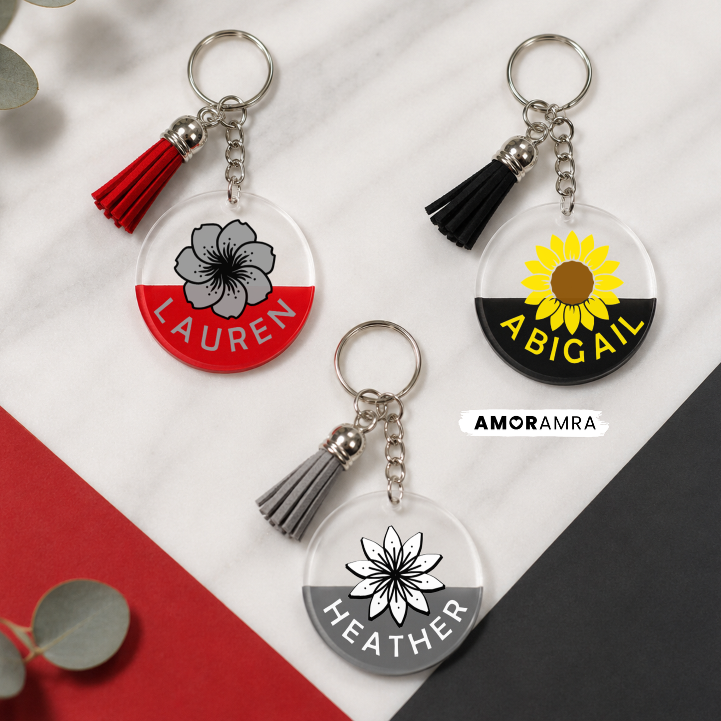 Personalized Flower Name Keychain