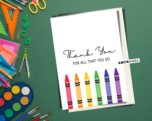 Teacher Card | Crayons - Amor Amra